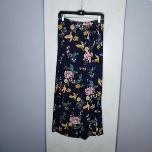 Blue Rain High Low Skirt Sz M Blue Floral Bird Faux Wrap Vibrant Boho Romantic